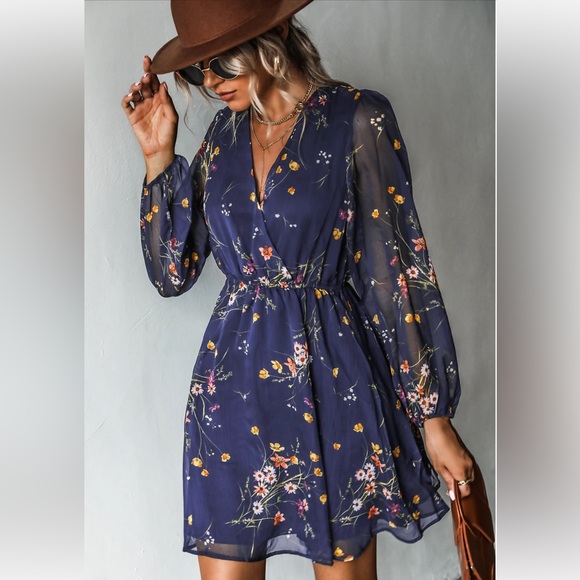 Cupshe Dresses & Skirts - Realm Of Sky Floral Print Chiffon A-Line Mini Dress